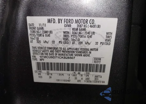 2012 Ford Escape Xlt z USA, uszkodzony, nr VIN 1FMCU9D71CKB28507